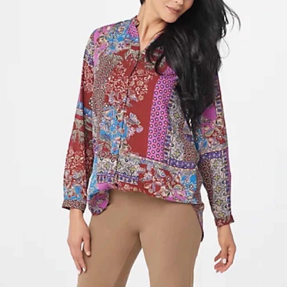 Joan Rivers Patchwork Print Textured Blouse